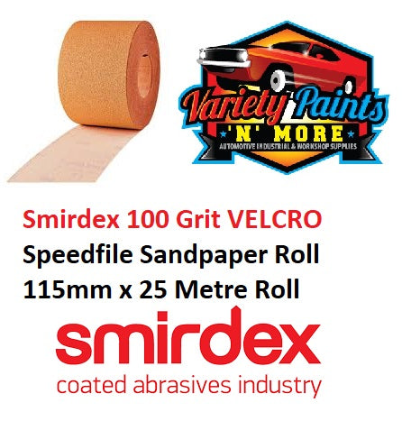 Smirdex 100 Grit VELCRO NO-FIL Sandpaper Roll 115mm x 25 Metre Roll