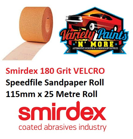 Smirdex 180 Grit VELCRO NO-FIL Sandpaper Roll 115mm x 25 Metre Roll