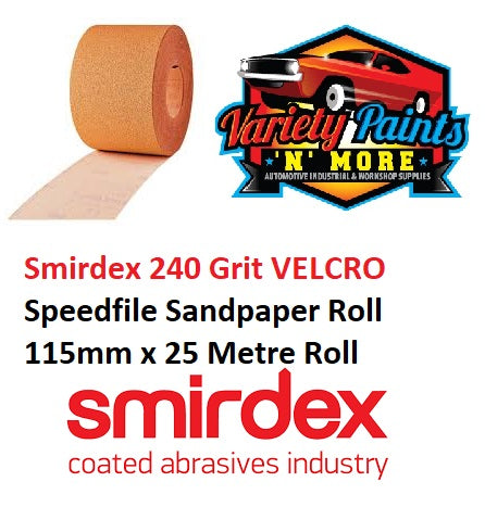 Smirdex 240 Grit VELCRO NO-FIL Sandpaper Roll 115mm x 25 Metre Roll