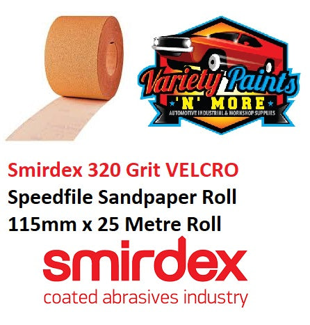 Smirdex 320 Grit VELCRO NO-FIL Sandpaper Roll 115mm x 25 Metre Roll
