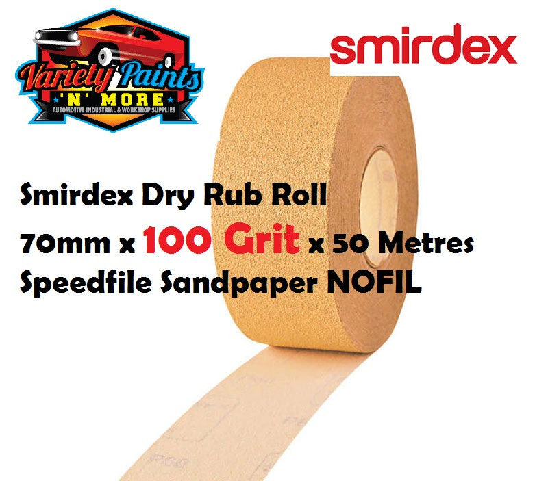 Smirdex Dry Rub Roll 70mm x 100 Grit x 50 Metres Speedfile Sandpaper NOFIL