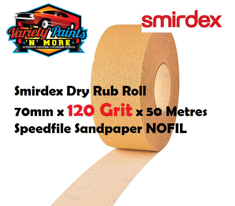 Smirdex Dry Rub Roll 70mm x 120 Grit x 50 Metres Speedfile Sandpaper NOFIL