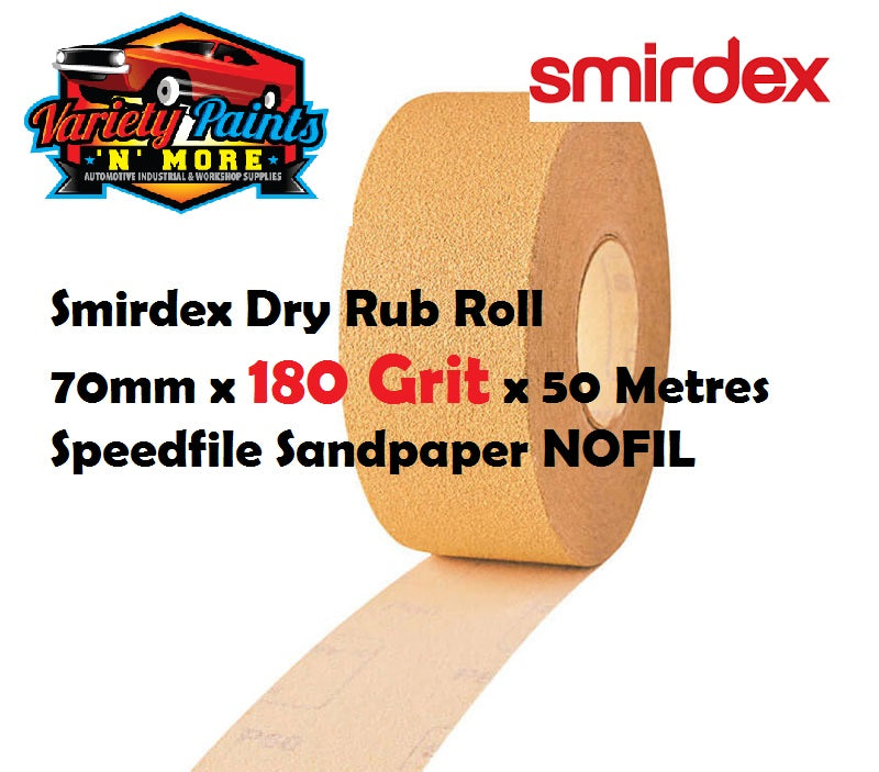 Smirdex Dry Rub Roll 70mm x 180 Grit x 50 Metres Speedfile Sandpaper NOFIL