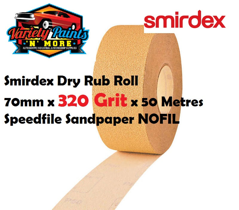 Smirdex Dry Rub Roll 70mm x 320 Grit x 50 Metres Speedfile Sandpaper NOFIL