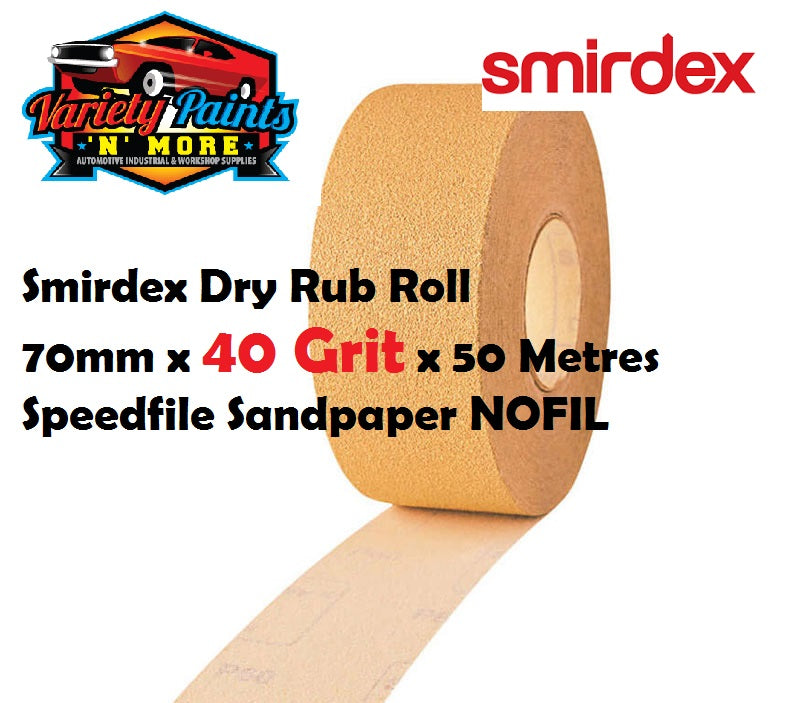 Smirdex Dry Rub Roll 70mm x 40 Grit x 25 Metres Speedfile Sandpaper NOFIL
