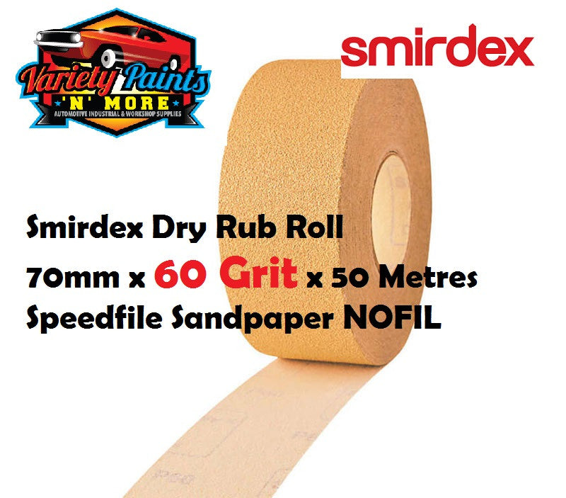 Smirdex Dry Rub Roll 70mm x 60 Grit x 50 Metres Speedfile Sandpaper NOFIL