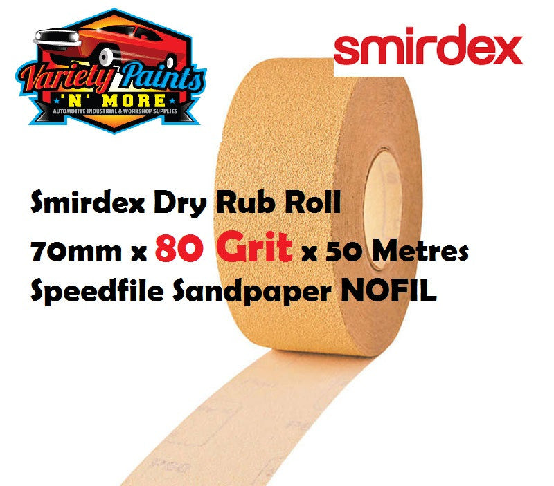 Smirdex Dry Rub Roll 70mm x 80 Grit x 50 Metres Speedfile Sandpaper NOFIL