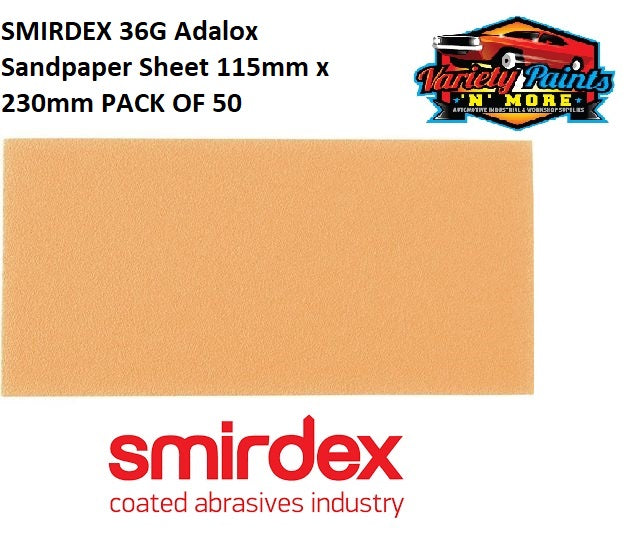 Smirdex Adalox 115mm x 230mm x 36 Grit Sandpaper Sheet Pack of 50