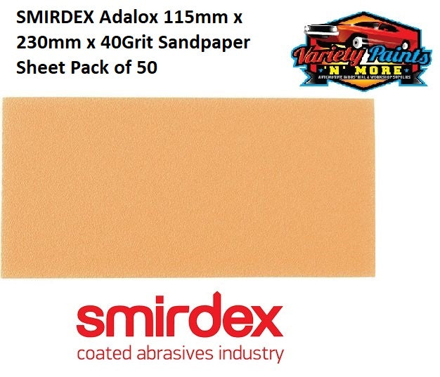 SMIRDEX Adalox 115mm x 230mm x 40Grit Sandpaper Sheet Pack of 50