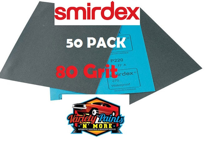Smirdex Wet & Dry Sandpaper 80 Grit Pack of 50 Sheets
