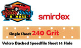 Smirdex SINGLE VELCRO 240 Grit Speedfile Sheets 70mm x 42mm 14 HOLES 