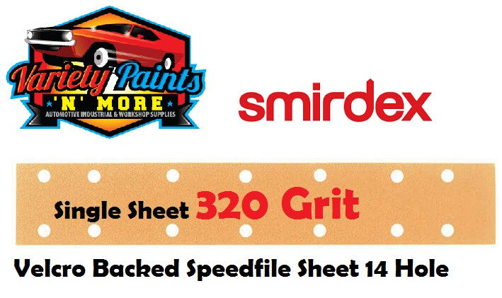 Smirdex SINGLE VELCRO 320 Grit Speedfile Sheets 70mm x 42mm 14 HOLES 