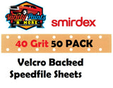 Smirdex VELCRO 40 Grit Speedfile Sheets PACK OF 50 70mm x 42mm 14 HOLES