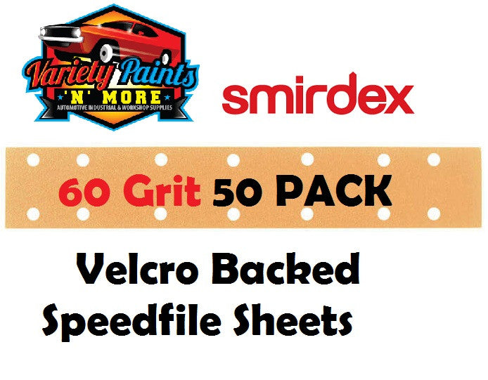 Smirdex VELCRO 60 Grit Speedfile Sheets PACK OF 50 70mm x 42mm 14 HOLES