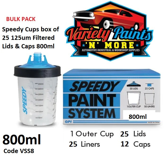 Speedy Cups box of 25 125um Filtered Lids & Caps 800ml Solvent