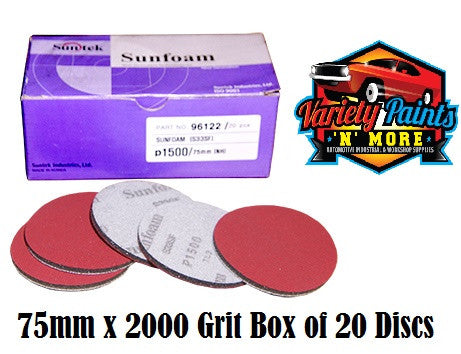 Sunfoam Foam Velcro Disc 2000grit x 75mm Box of 20