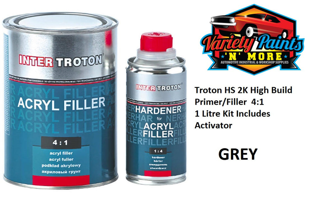 Troton Grey HS 2K High Build Primer/Filler 4:1 1 Litre Kit Includes Activator