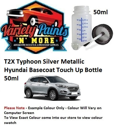 T2X Typhoon Silver Metallic Hyundai Basecoat Touch Up Bottle 50ml