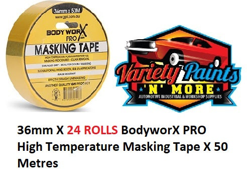 36mm Single BodyworX PRO High Temperature Masking Tape X 50 Metres 24 IN BOX