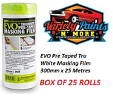 EVO Pre Taped Tru White Masking Film 300mm x 25 Metres BOX OF 25 UNITS 