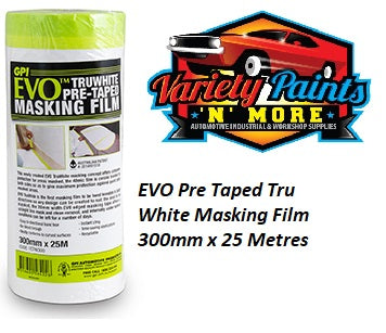 EVO Pre Taped Tru White Masking Film 300mm x 25 Metres