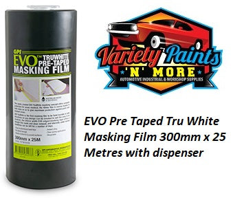 EVO Pre Taped Tru White Masking Film 300mm x 25 Metres WITH Dispenser