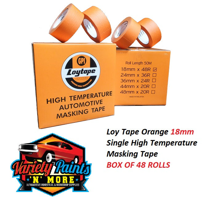 Loy Tape Orange 18mm High Temperature Masking Tape BOX OF 48 ROLLS