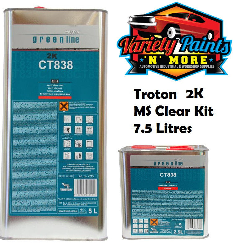 Troton CT838 MS 2K Clear Coat 2:1 7.5Lt Kit with Hardener