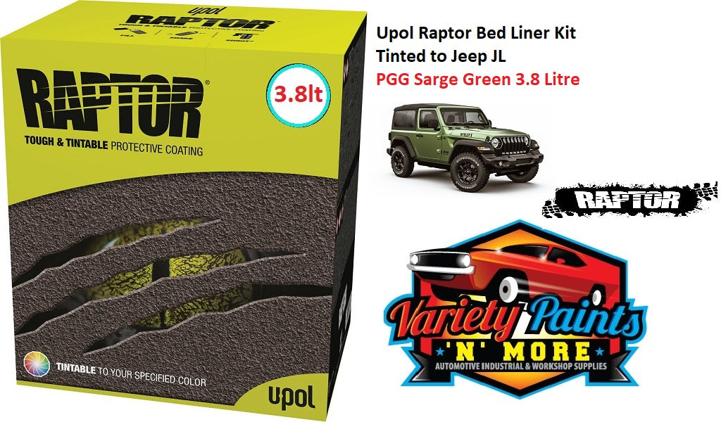 Upol Raptor Bed Liner Kit Tinted to Jeep PGG Sarge Green 3.8 Litre