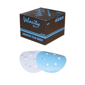 Velocity 240G Box 100 Velcro Blue Film Disc 6 Hole 150mm Variety Paints N More Wangara W.A 