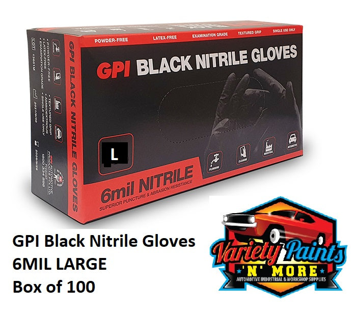 GPI Black Nitrile Gloves 6MIL Large Box of 100