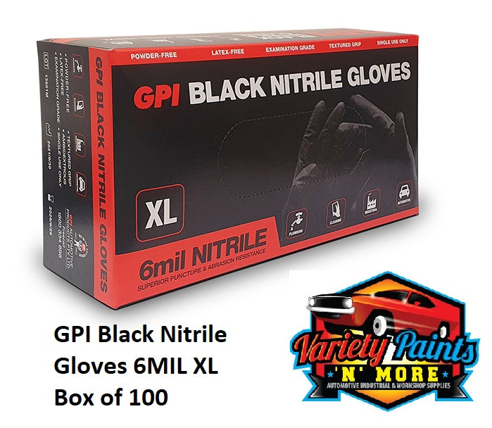 GPI Black Nitrile Gloves 6MIL XL Box of 100