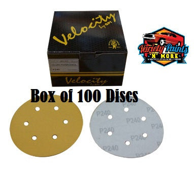 Velocity 150 Grit Box of 100  Velcro Paper Disc 6 Hole 150mm