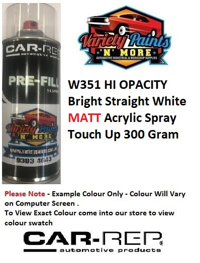 W351 HI OPACITY Bright Straight White MATT Acrylic Spray Touch Up 300 Gram 1IS 64A