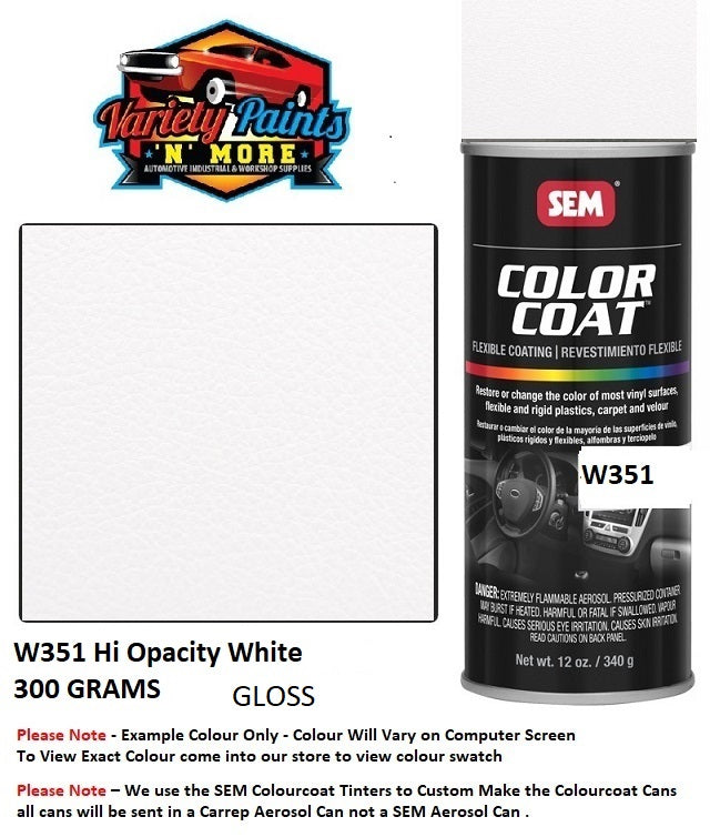 W351 Hi Opacity White Gloss SEM Colourcoat Vinyl Aerosol 300 Grams 1IS 73A