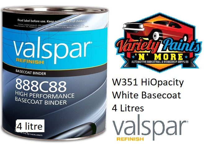 W351 Hi-Opacity White Base Valspar 4 litre Performance Basecoat Paint Mix 888