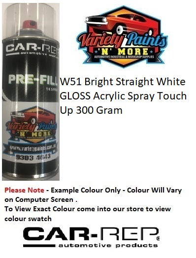 W51 Bright Straight White GLOSS Acrylic Spray Touch Up 300 Gram 1IS 70A