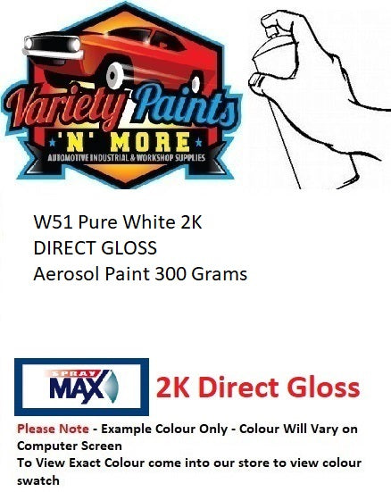 W51 Pure White 2K Direct Gloss Aerosol Paint 300 Grams 5IS B8