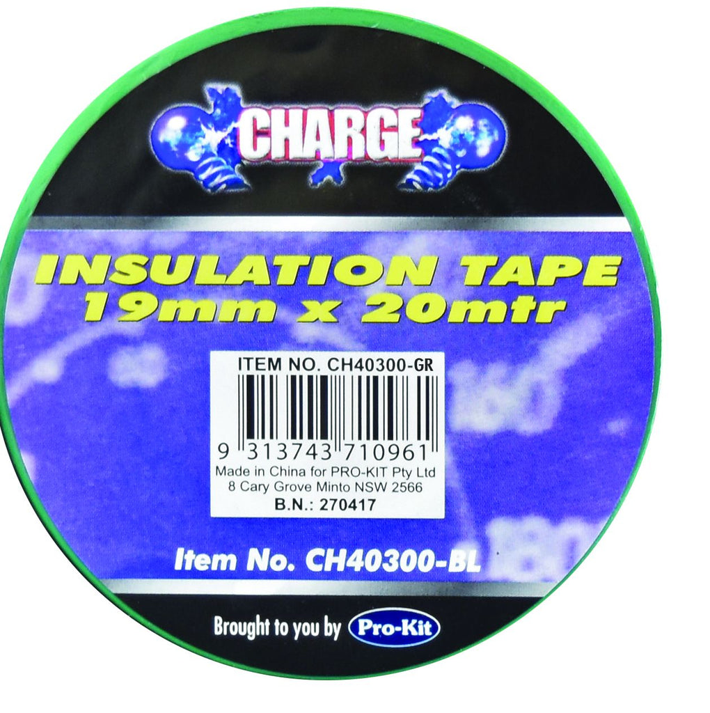 Charge Insulation Tape Roll GREEN Prokit  19mm x 20 Metres