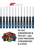 PK Tool SCREWDRIVER & PICK SET - 12pc EIGHT PRECISION SCREWDRIVERS & 4 PICKS 
