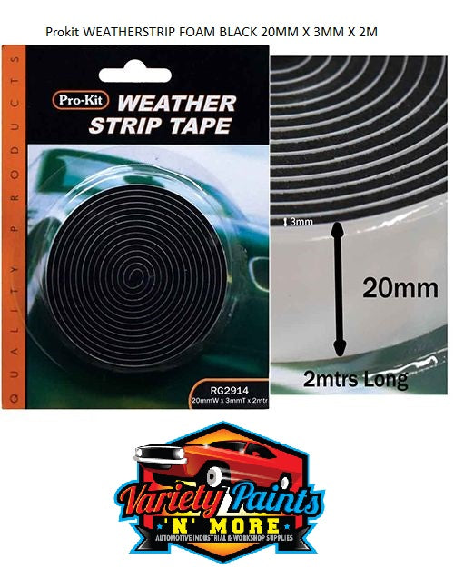 Prokit WEATHERSTRIP FOAM BLACK 20MM X 3MM X 2M