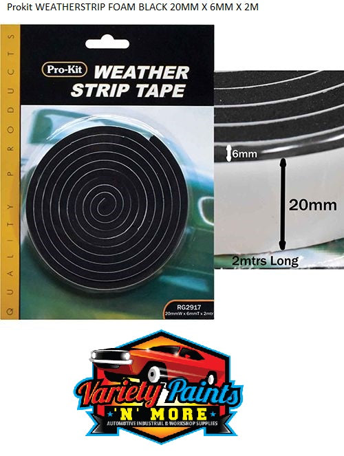 Prokit WEATHERSTRIP FOAM BLACK 20MM X 6MM X 2M