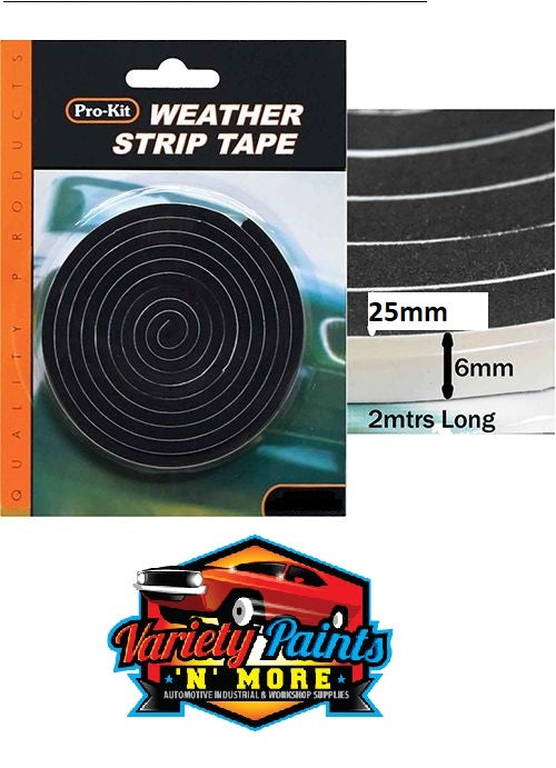 Prokit Weatherstrip Foam Black 25mm x 6mm x 2 Metres