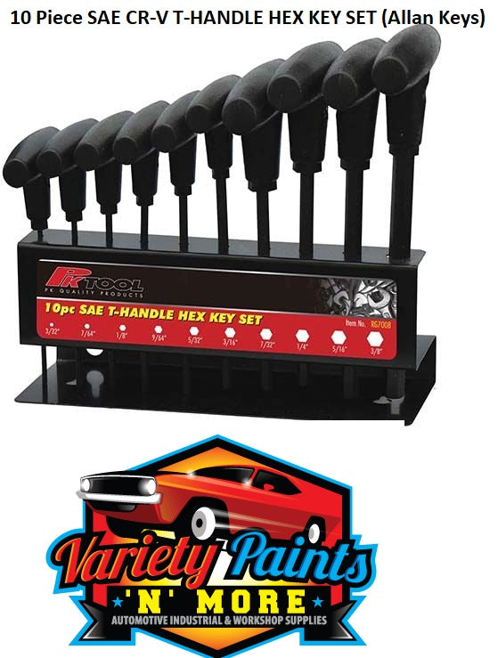 10 Piece SAE CR-V T-HANDLE HEX KEY SET (Allan Keys)